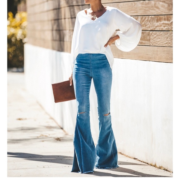 GINGER Distressed Bell Bottom Jeans - Picture 2 of 12